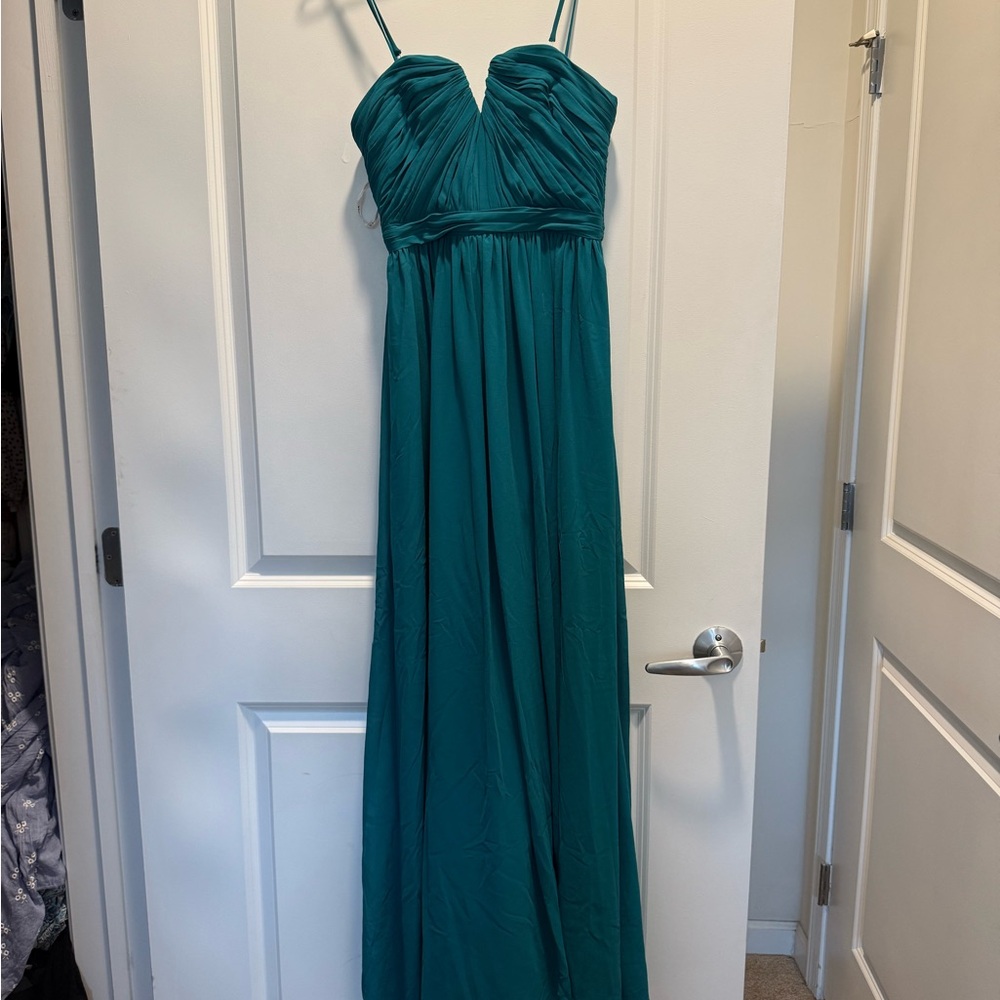 Teal Pleated Maxi Dress with Sweetheart Neckline